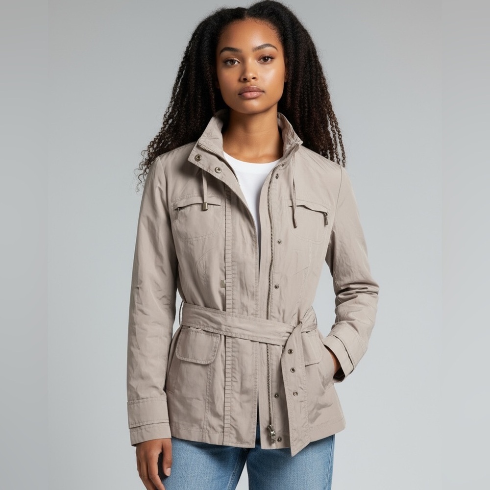 Koan Coat with Belt and  Gold Chain Accents